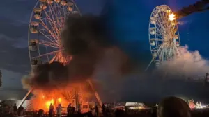 Coșmar la Festivalul Highfield! Roata panoramică în flăcări transformă distracția într-un scenariu de groază